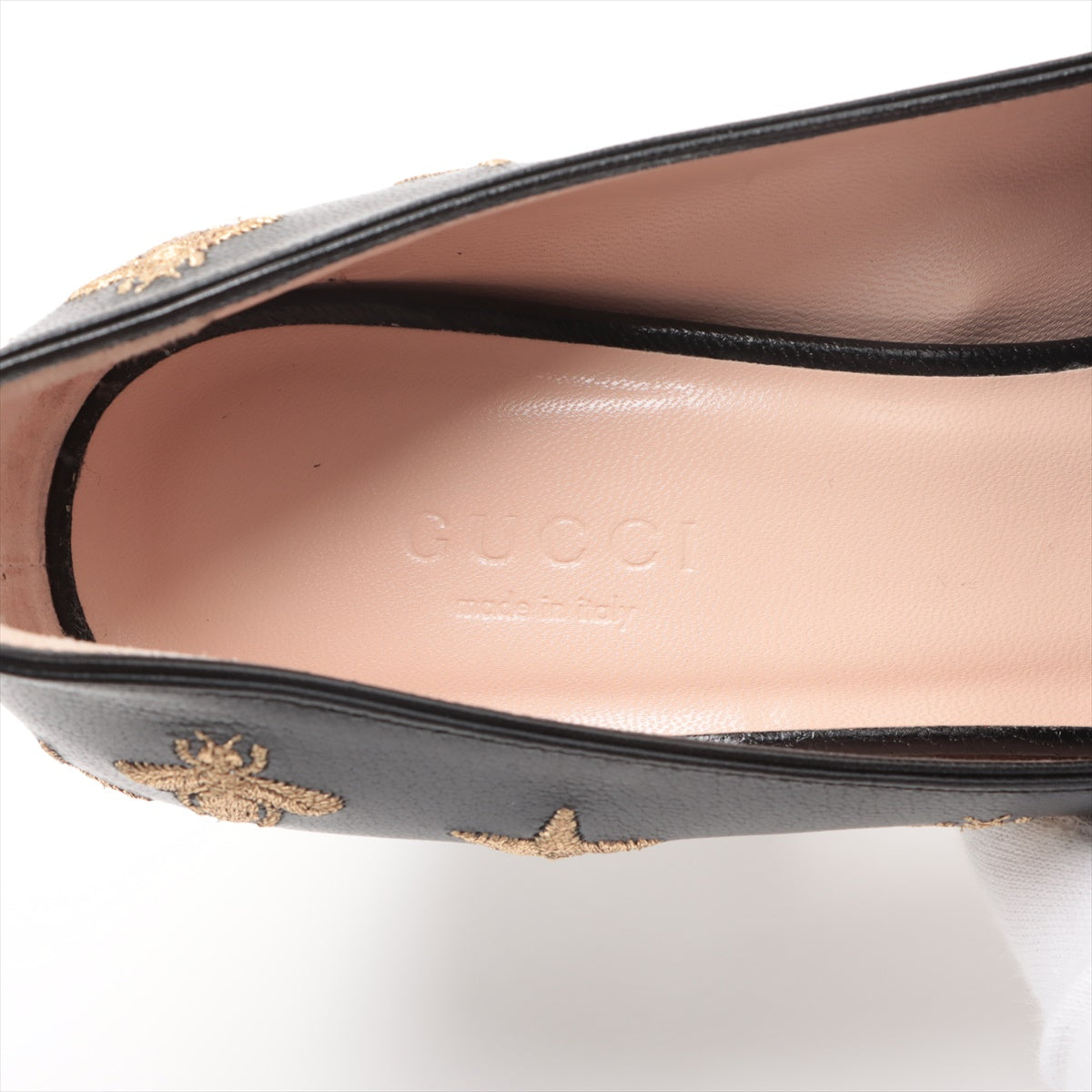 Gucci Leather Pump 35 1/2  Black 551548 Bee Star Stitch GG Marmonton