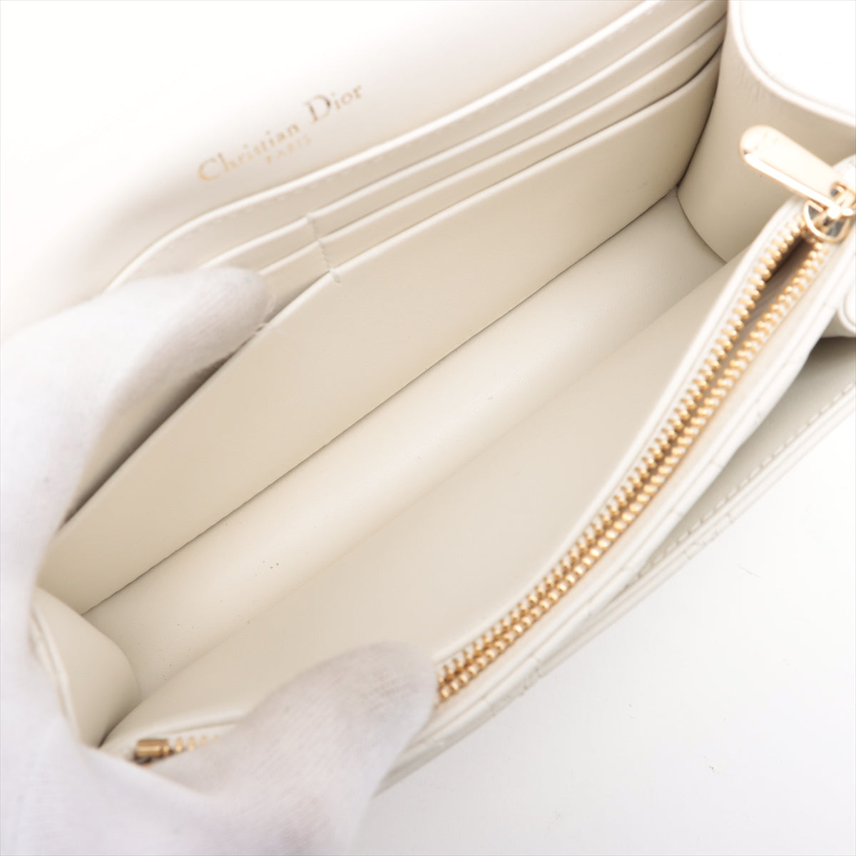 Christian Dior Lady Leather Chain Wallet White