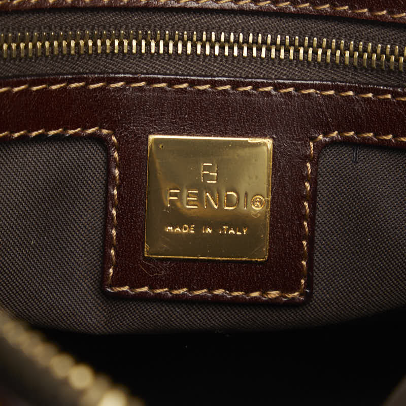 Fendi Zubo 手提包 迷你波士頓包 16327 米色棕色乙烯基皮革 Fendi