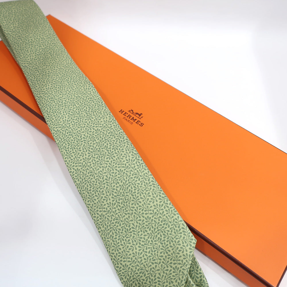 Hermes Cravate Leaf Reef Bracelet Silk 100% Green Color Sword First About 7cm Mens  Items Dress Small Fashion Box