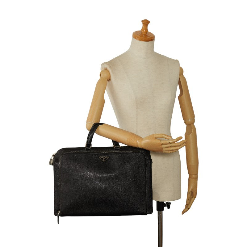 Prada Saffiano Business Bag Briefcase Paper Bag Black Leather Men Prada  Sapphiano
