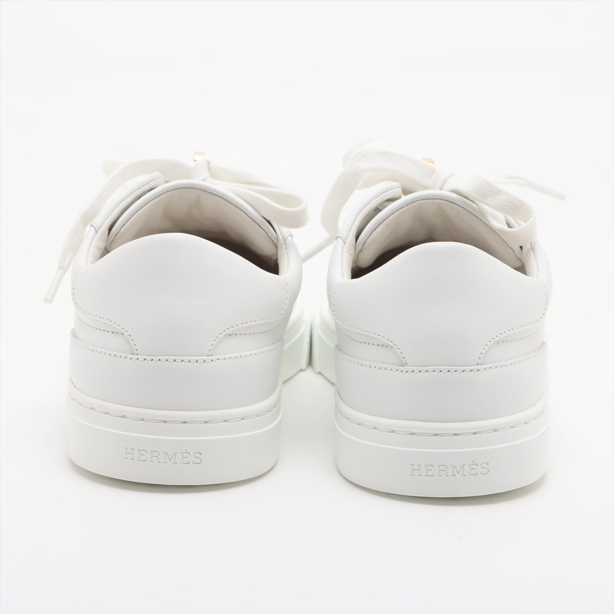 Hermes D Leather Trainers 36  White Kelly Gold