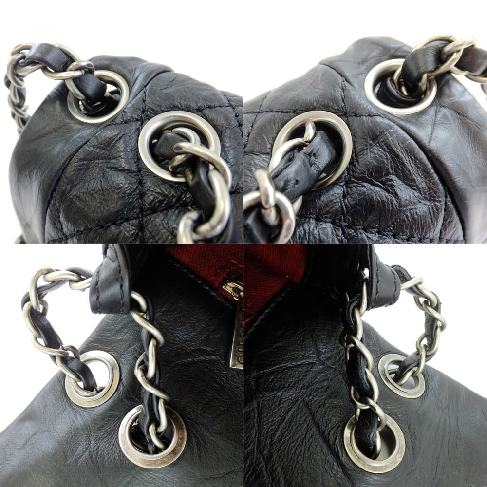 CHANEL Chanel Matrasse W Chain Flap Shoulder Bag Vintage  Processing Black Metal  Red Background
