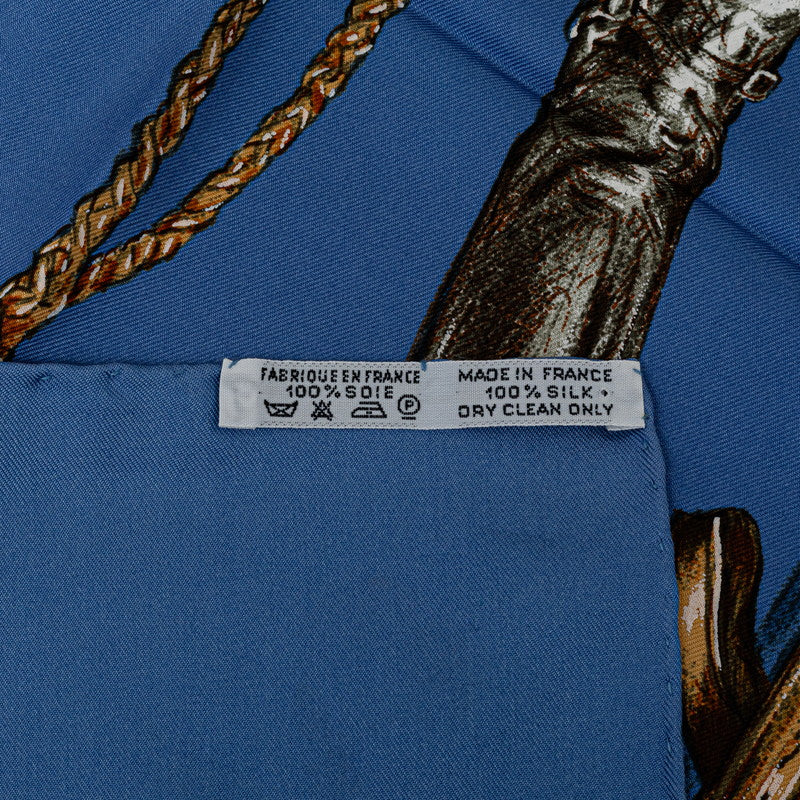 Hermes Carré 90 A propos de Bottes Boots SCalf Blue Multicolor Silk  Hermes