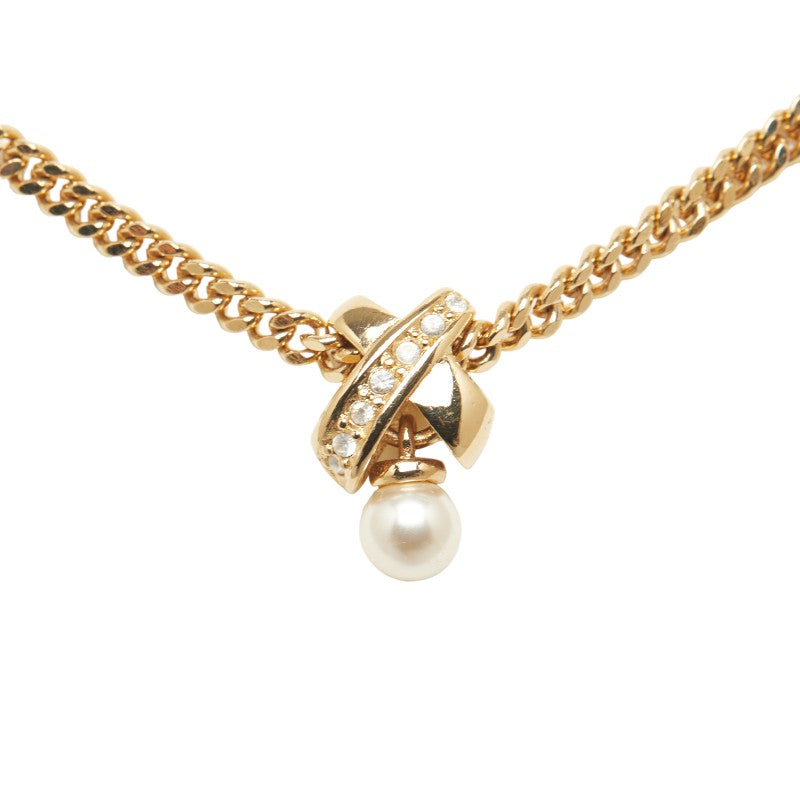 Dior Rhinestone  Pearl Necklace G White   Dior