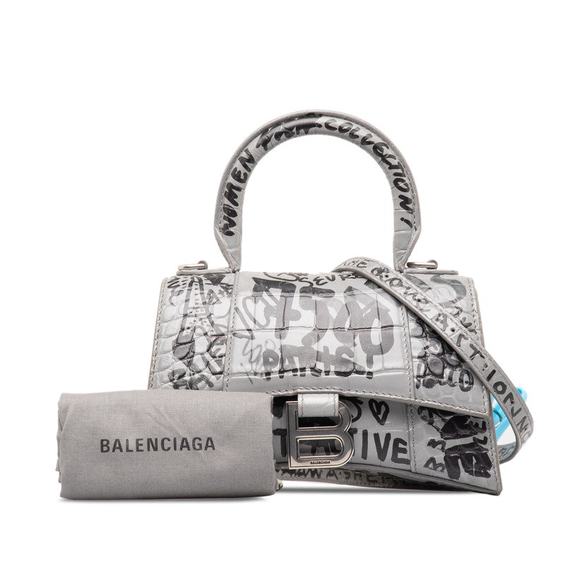 Valentino Glass XS 鱷魚紋熨燙手提包單肩包 2WAY 592833 Gr 黑色皮革 BALENCIAGA