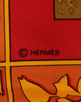 Hermes Carré 90 y America   American SCalf Red Orange Multicolor Silk  Hermes