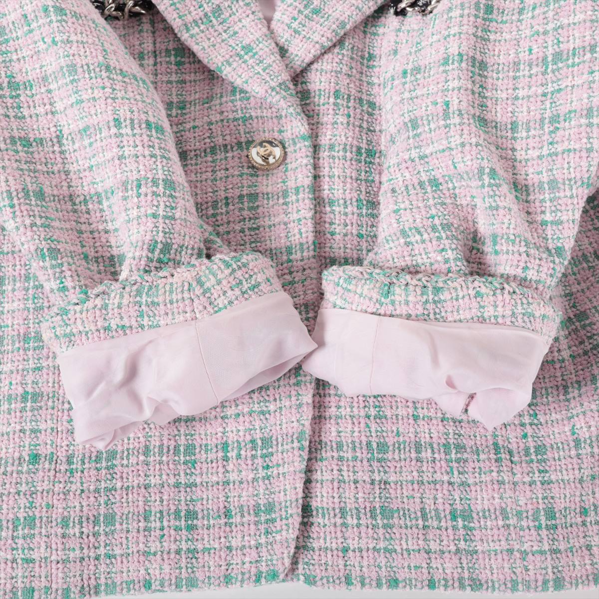 Chanel Coconut Button 21S CottonPolyester Jacket 44  Pink×Green P70531 Twid Chaintree