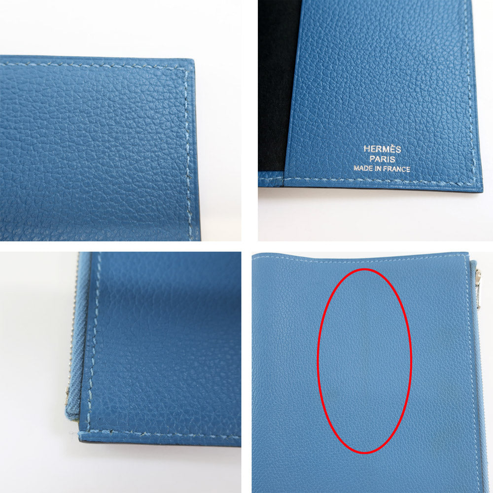 HERMES Hermes EA Zip tebook Cover Notebook Blue  Evergreen Silver G  C Graph Manufactured around 2018 Handbook Leather Small  Vintage Woodwear