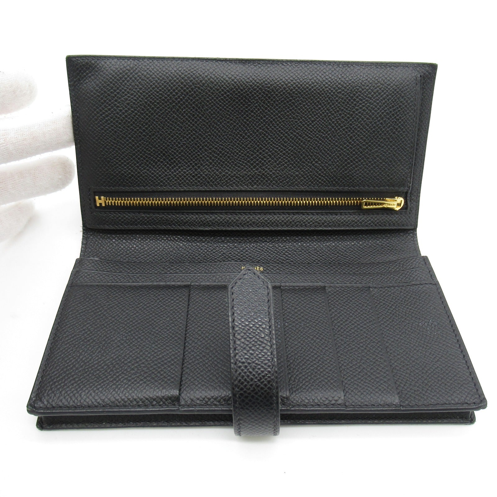 Hermes Hermes sfra Black Double Fold Wallet Wallet Leather Triumphant  Black