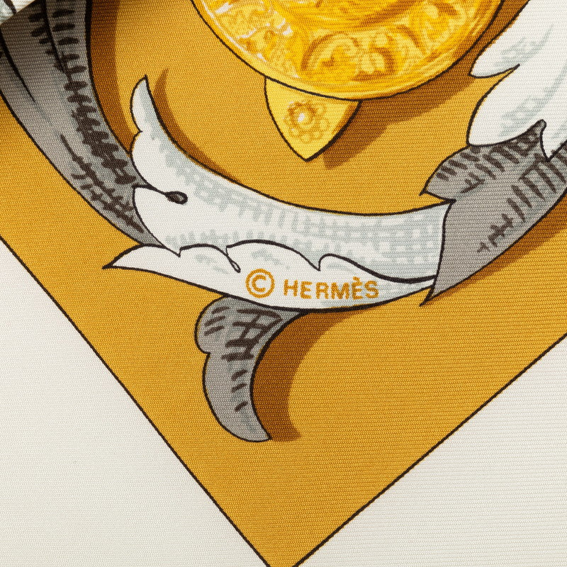 Hermes Carré 90 Le Mors A La Conetable White Yellow Multicolor Silk  Hermes