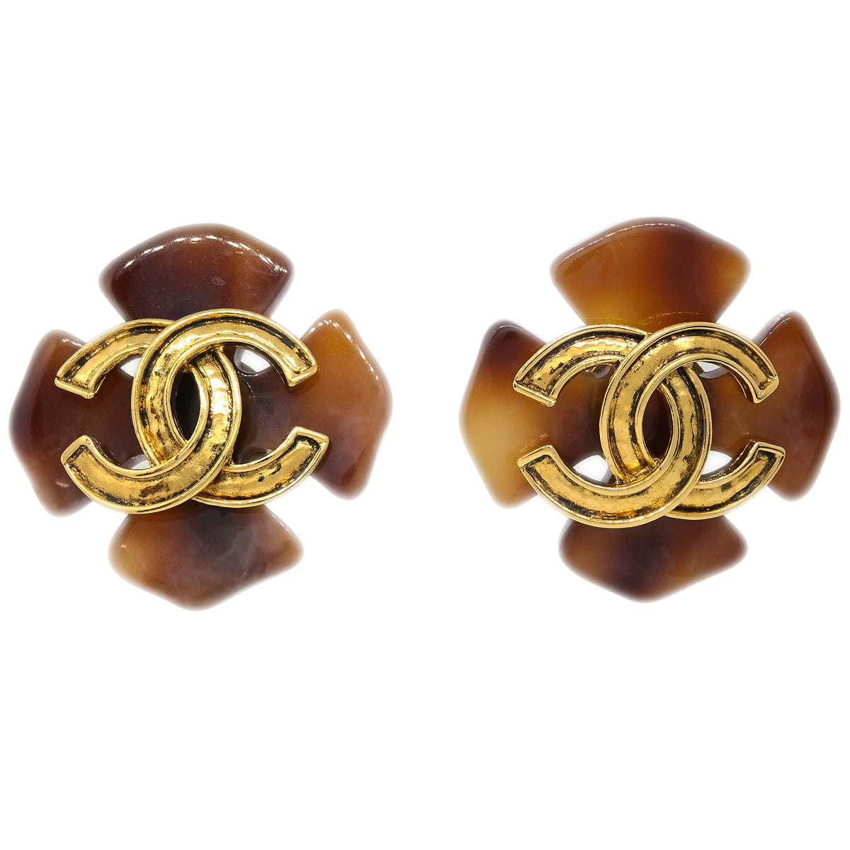 Chanel Clover Earrings Clip-On Brown 94P