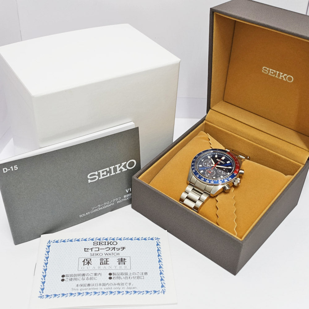 Seiko Prospect Speedy Timer SBDL097 Solar Chronograph SS Blue