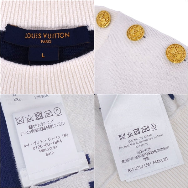 Louis Vuitton e 22SS   Chunky Strip Wool Tops  Made in Italy L White/Navy  Nitted