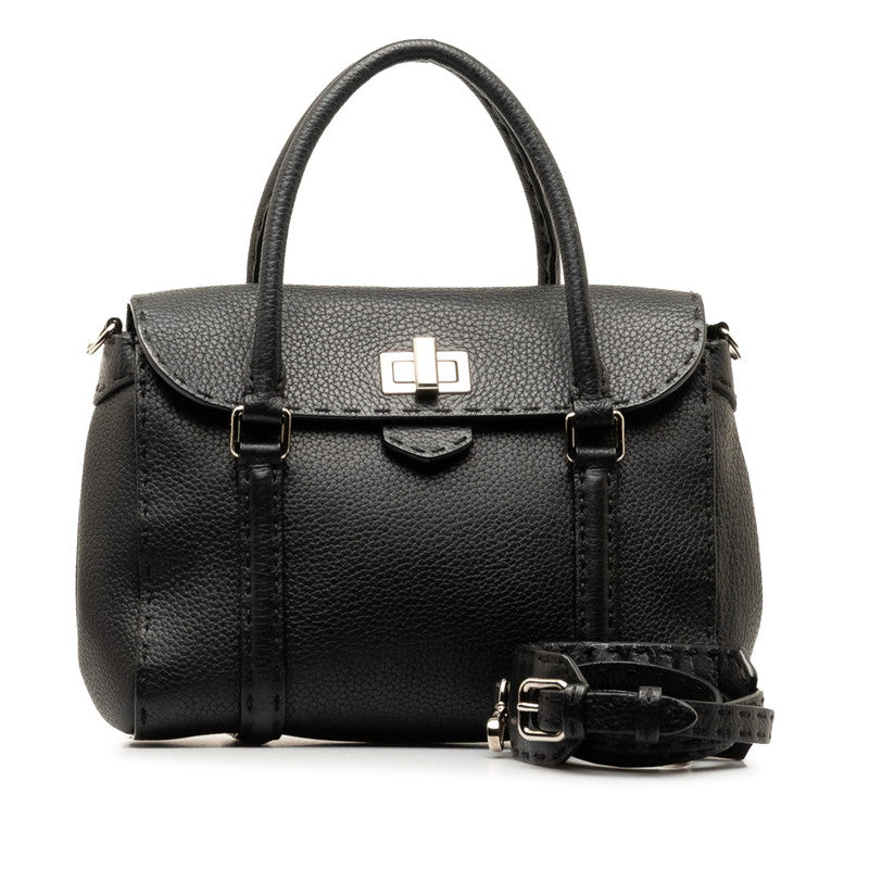 Fendi Small Franca Celeria Handbag Shoulder Bag 2WAY 8BR679 Black Silver Leather  Fendi
