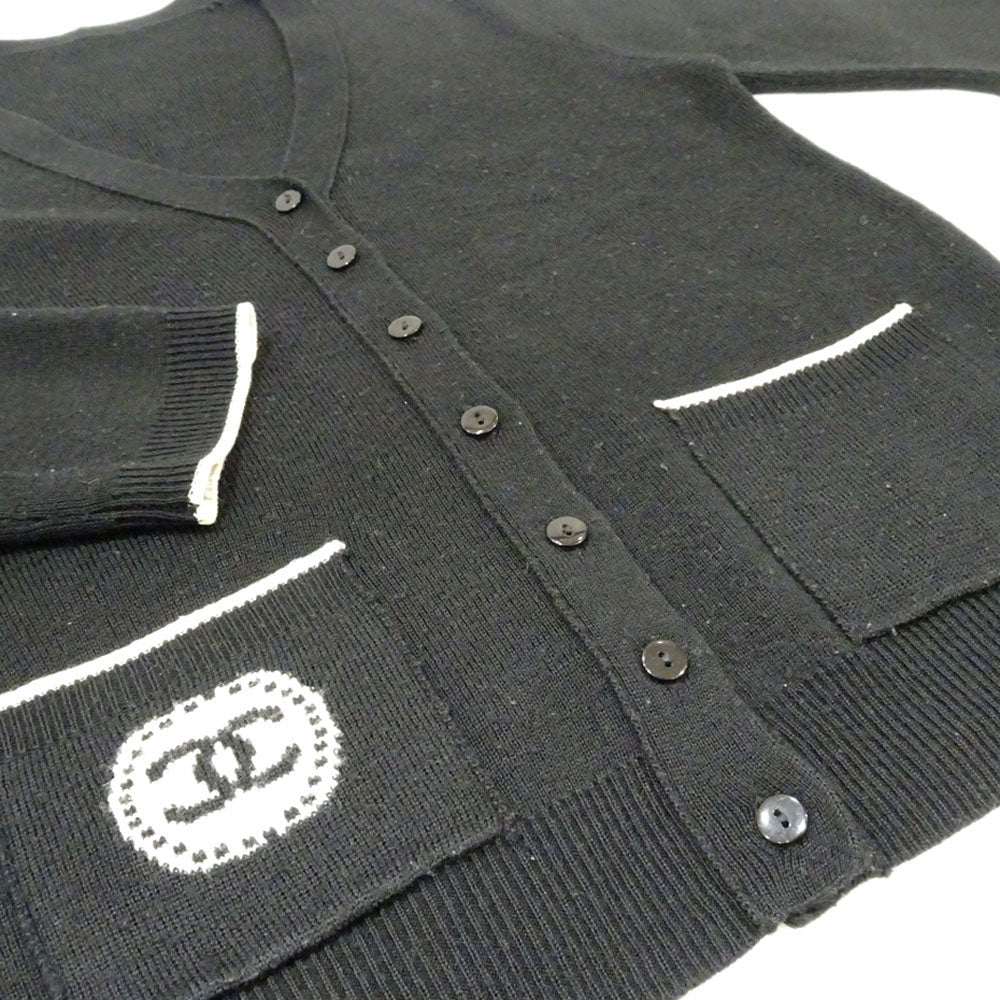 Chanel Cardigan Vneck Staff Uniform U02425K02147 94305 Black 36 S Size Wool Acrylic  Tops
