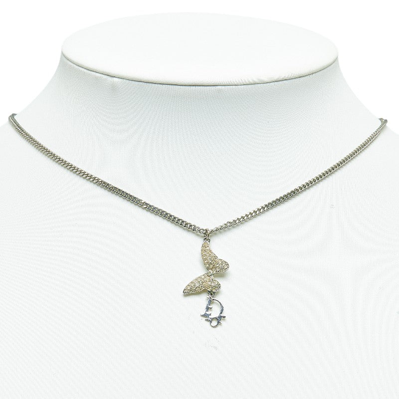 Dior butterflies logo line stone necklace silver metal ladies Dior