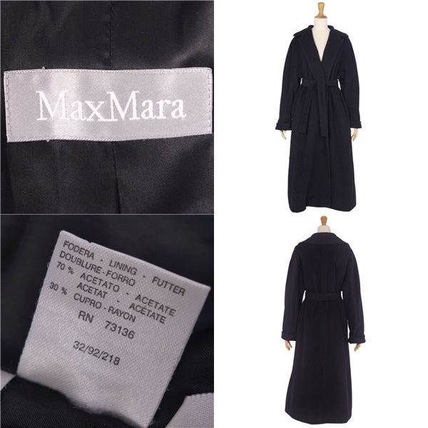 Max Mara Long-coat Rap Coat Buttonless Wool Out  JI38 USA4 FB36 (Equivalent to S) Black