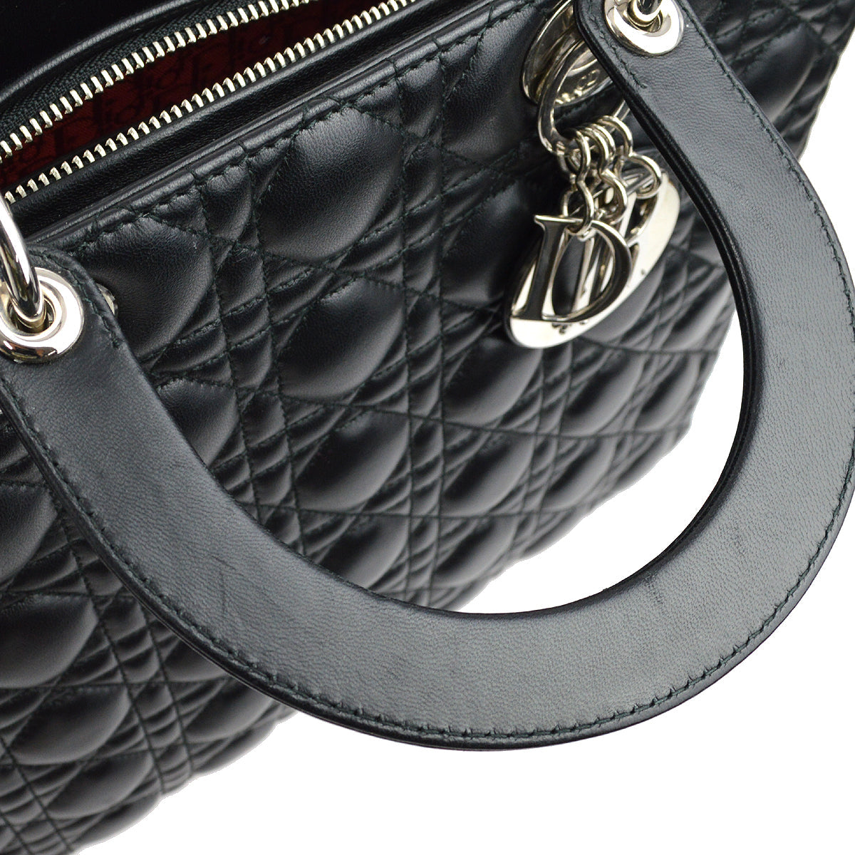Christian Dior 2000 Black Lambskin Lady Dior Cannage Handbag