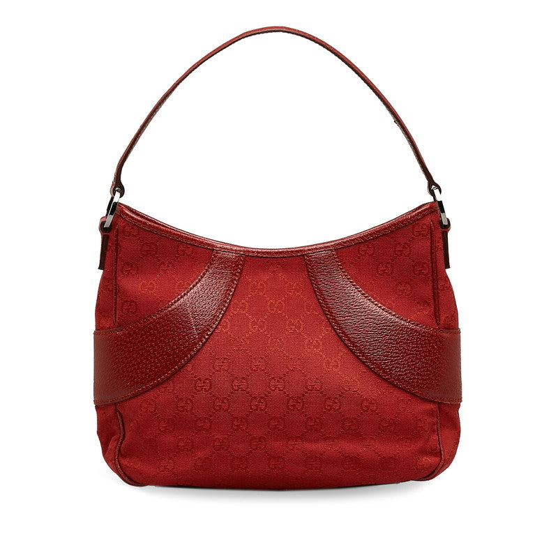 Gucci GG Canvas One Shoulder Bag Handbag 113012 Red Canvas Leather Women&#39;s
