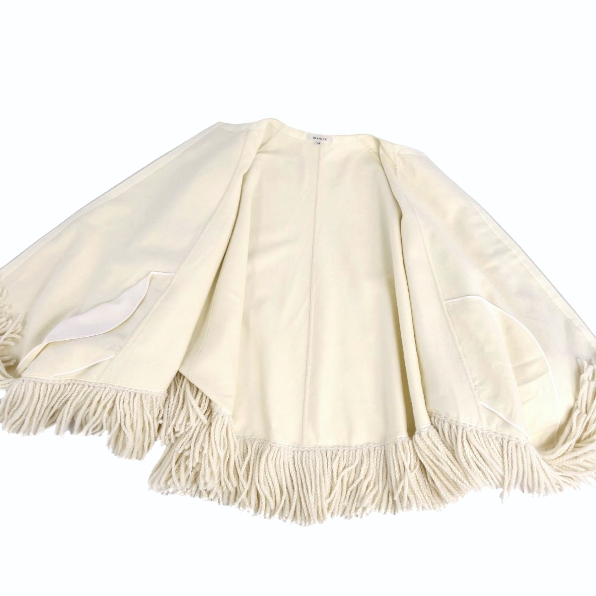 BRAMINK BLAMINK Poncho Caped Coat Fringe Cashmere Silk Out  38 (M equivalent) Ivory