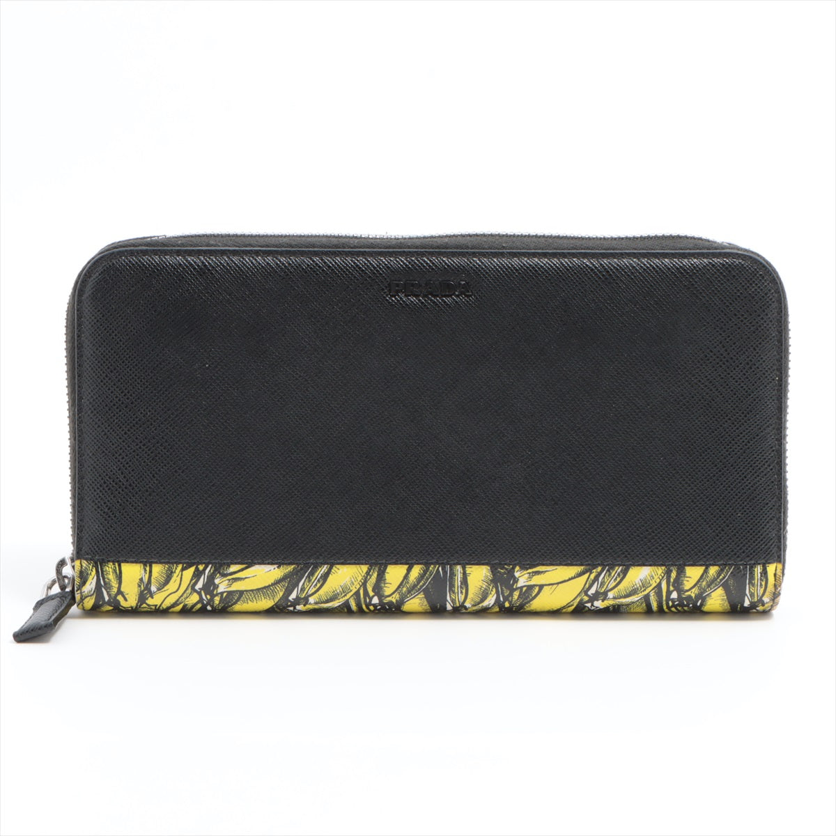 Prada Sapphire Leather Round  Wallet Black X Yellow