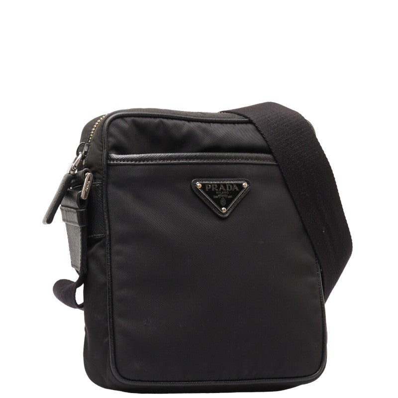Prada Triangle Logo   Shoulder Bag 2VH112 Black Nylon Leather  PRADA