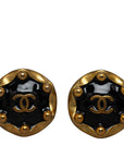 Chanel Vintage Coco Round Earrings Gold Black   Chanel
