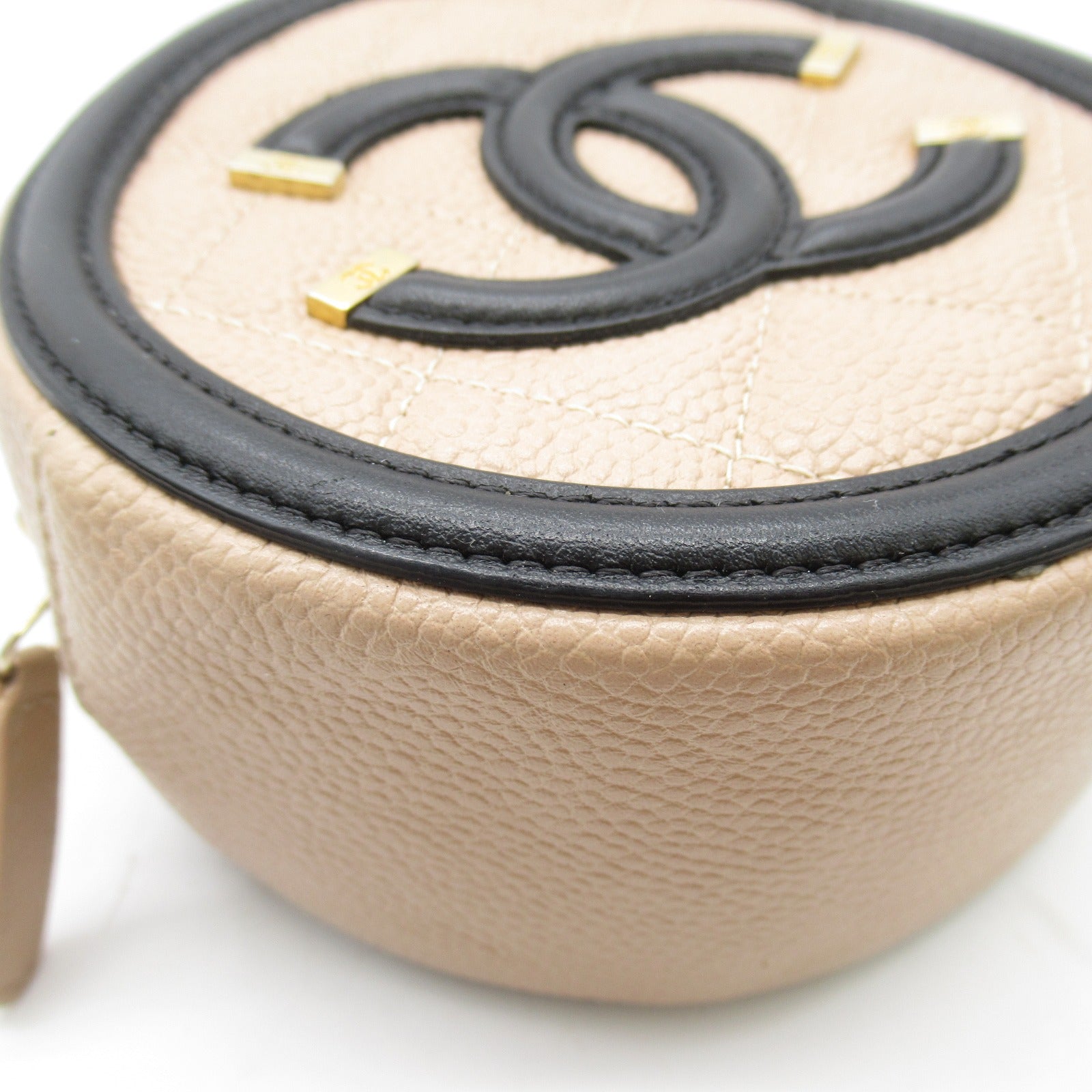 CHANEL CHANEL Chain Pochette Shoulder Bag Caviar S  Beige / Black