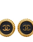 Chanel Vintage Coco Mark Round Earrings Black Gold Women's