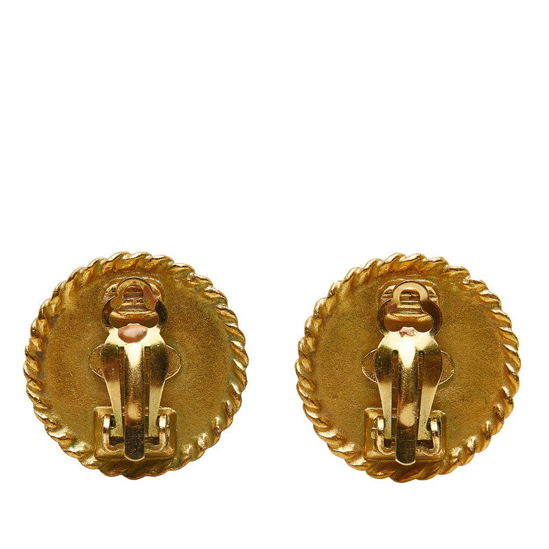 Chanel Vintage Coco Mark Round Earrings Black Gold Women&#39;s