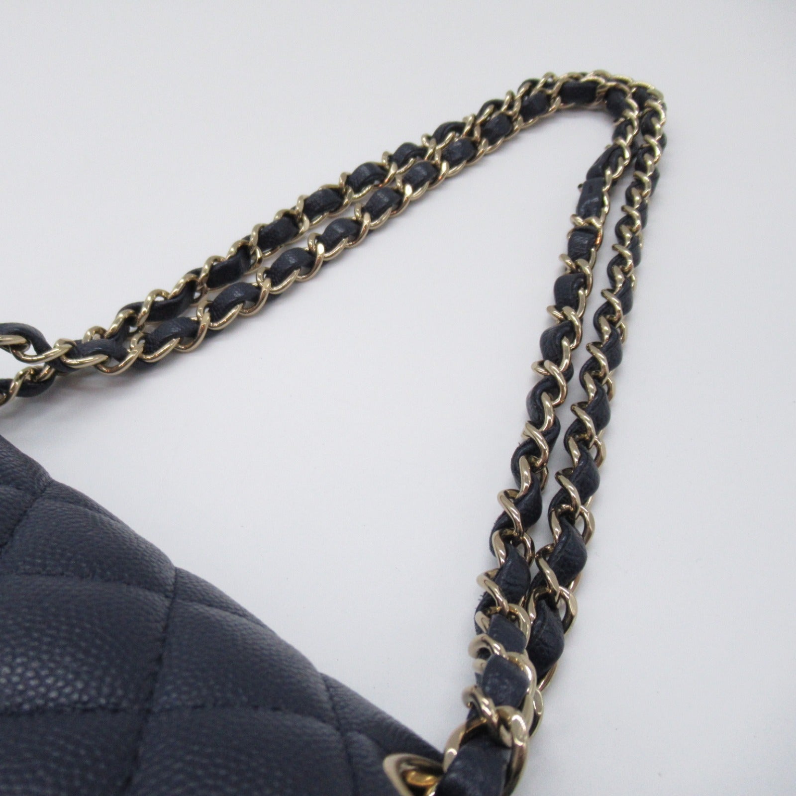 Chanel Double Flap Chain Shoulder Shoulder Bag Caviar S (Green )  Navy System (Band)