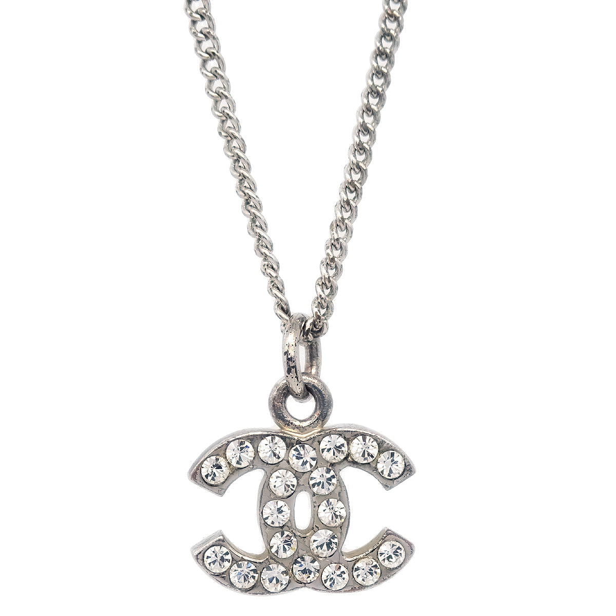 Chanel 2003 Crystal &amp; Silver CC Necklace