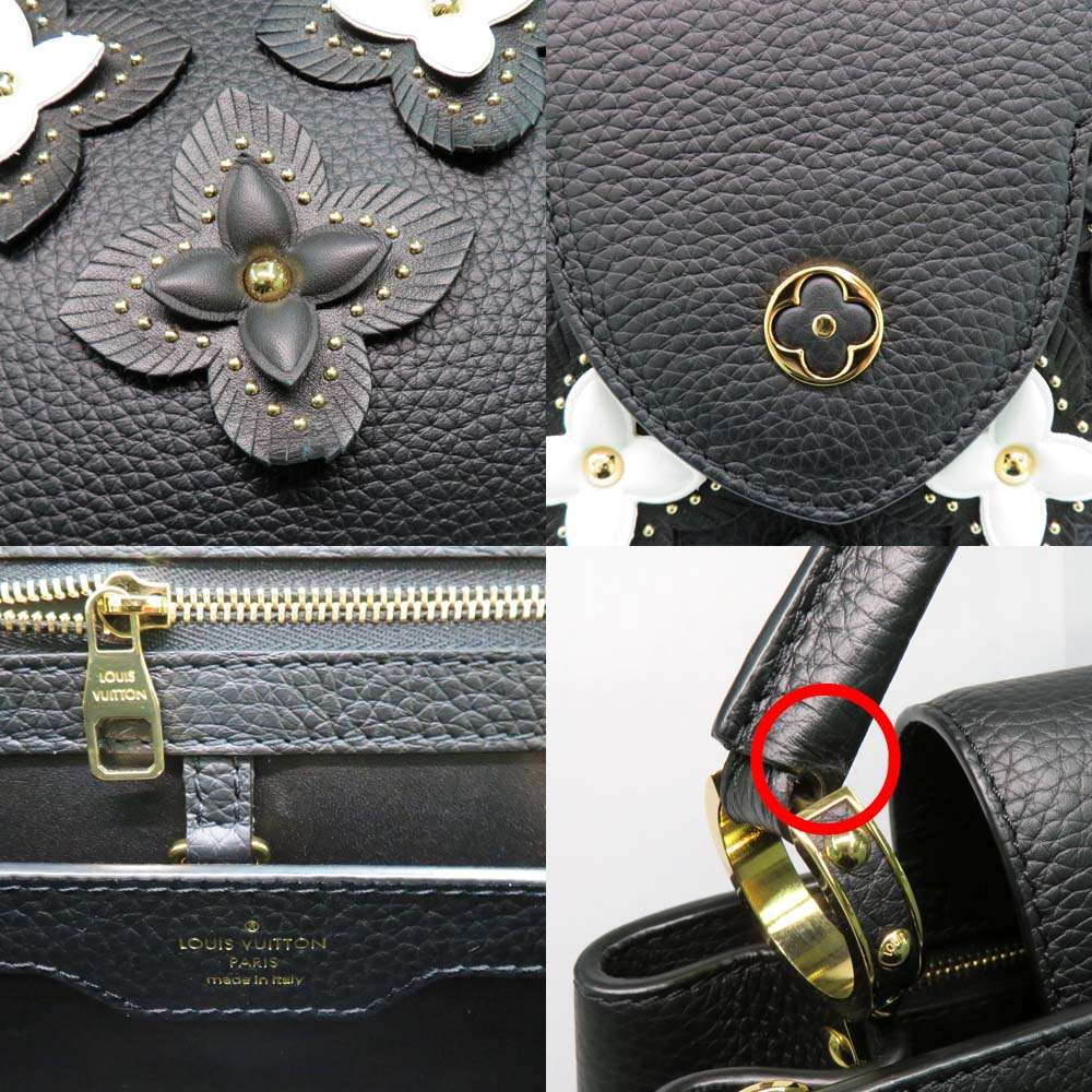 Louis Vuitton Capsine PM M53850 Flower Tinsel Handbag 2WAY Shoulder Bag Noir Black  Leather G    Quality Wood