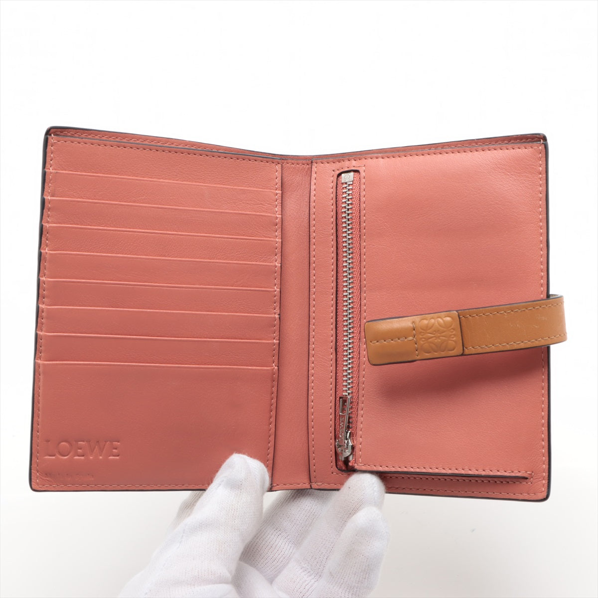 Loewe Medium Vertical Wallet Leather Compact Wallet Beige