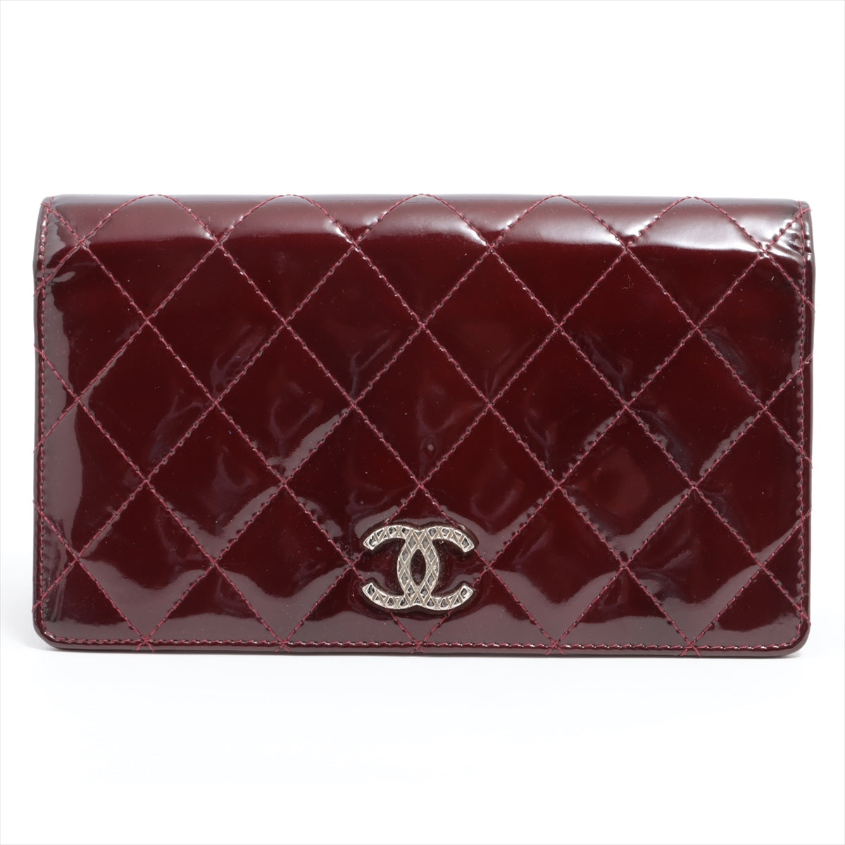 Chanel Coco Patent Leather Wallet Bordeaux Silver  18th