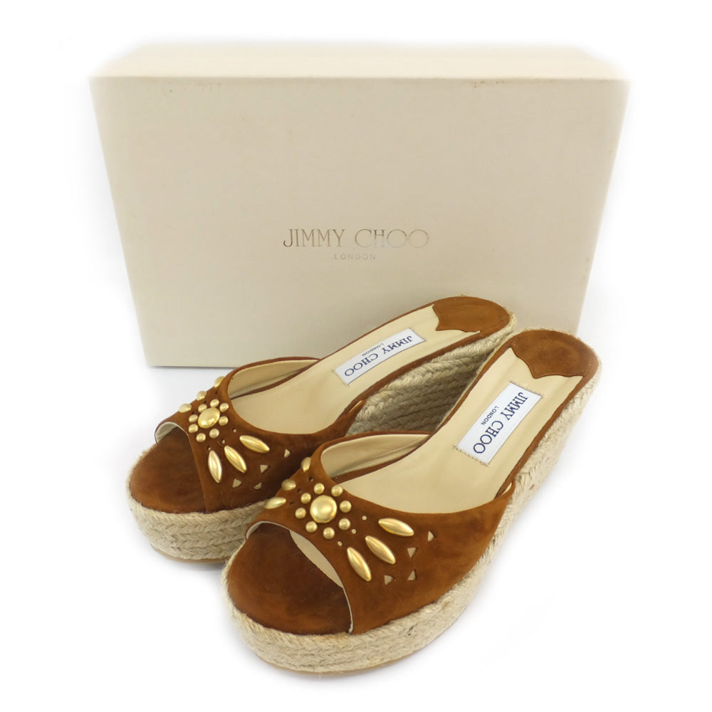 Jimmy Choo Pagoda Wadixol Sandals 38 Size 25.0cm equivalent Brown G  Chessnapped Swords Wave Suede  Shoes
