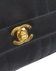 Chanel 1991-1994  Black Satin Straight Flap Mademoiselle Shoulder Bag
