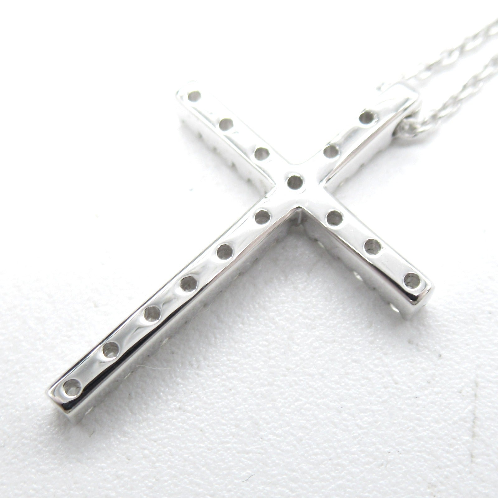 STAR JEWELRY diamond cross necklace K18WG (white g) diamond  clean