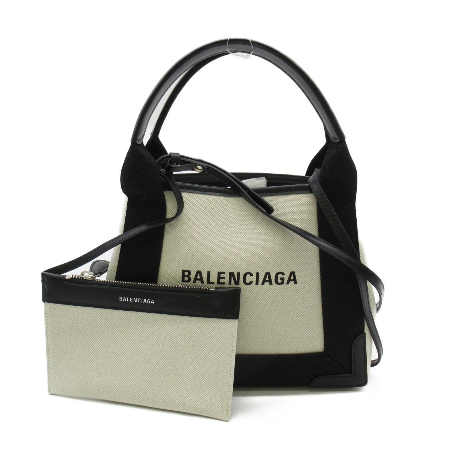 BALENCIAGA CABAS XS AJ 2w Shoulder Bag Canvas Leather  Ivory / Black 3903462HH3N9260