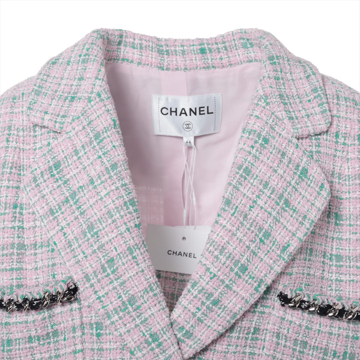 Chanel Coconut Button 21S CottonPolyester Jacket 44  Pink×Green P70531 Twid Chaintree