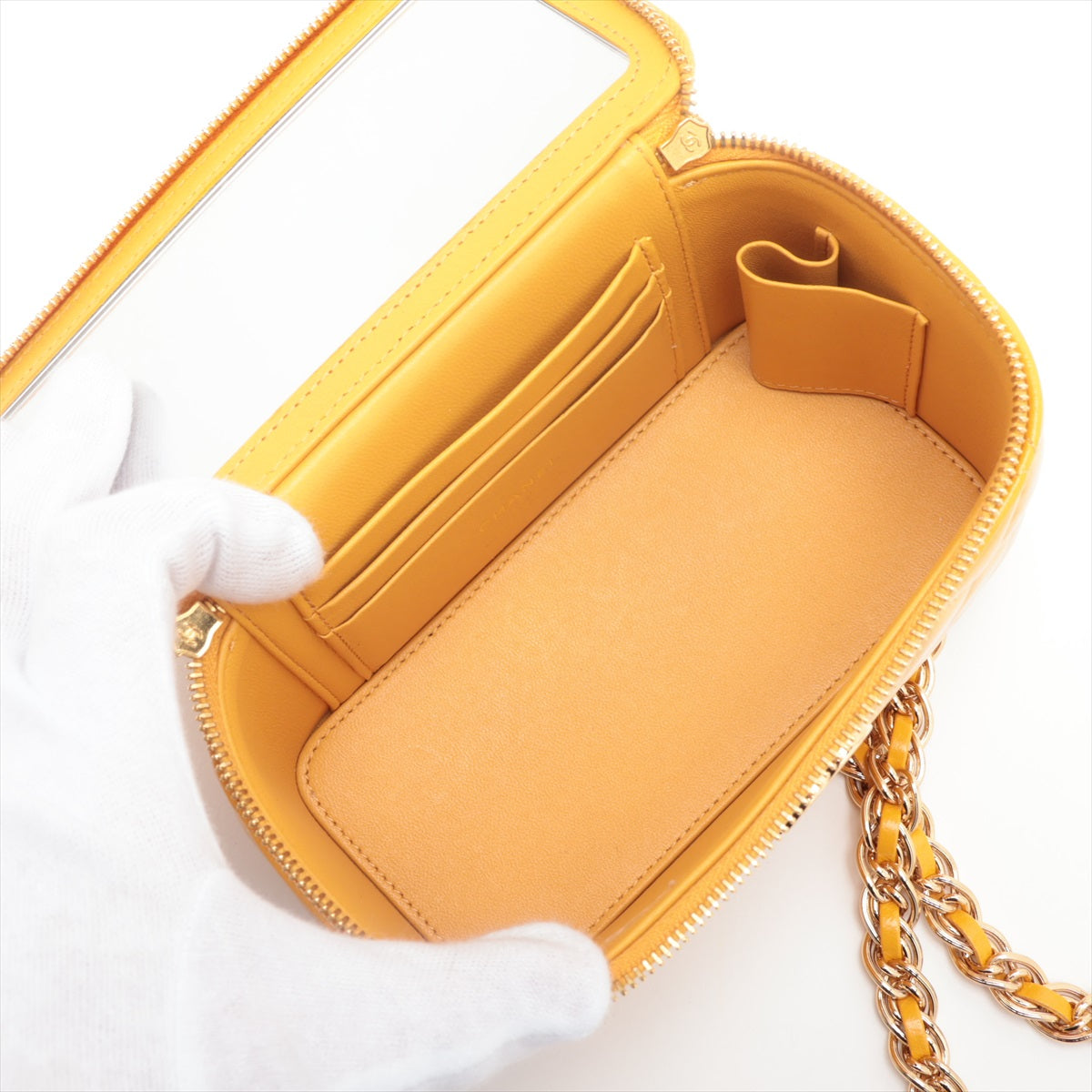 Chanel Lambskin  Chain Shoulder Bag Vanity Yellow G