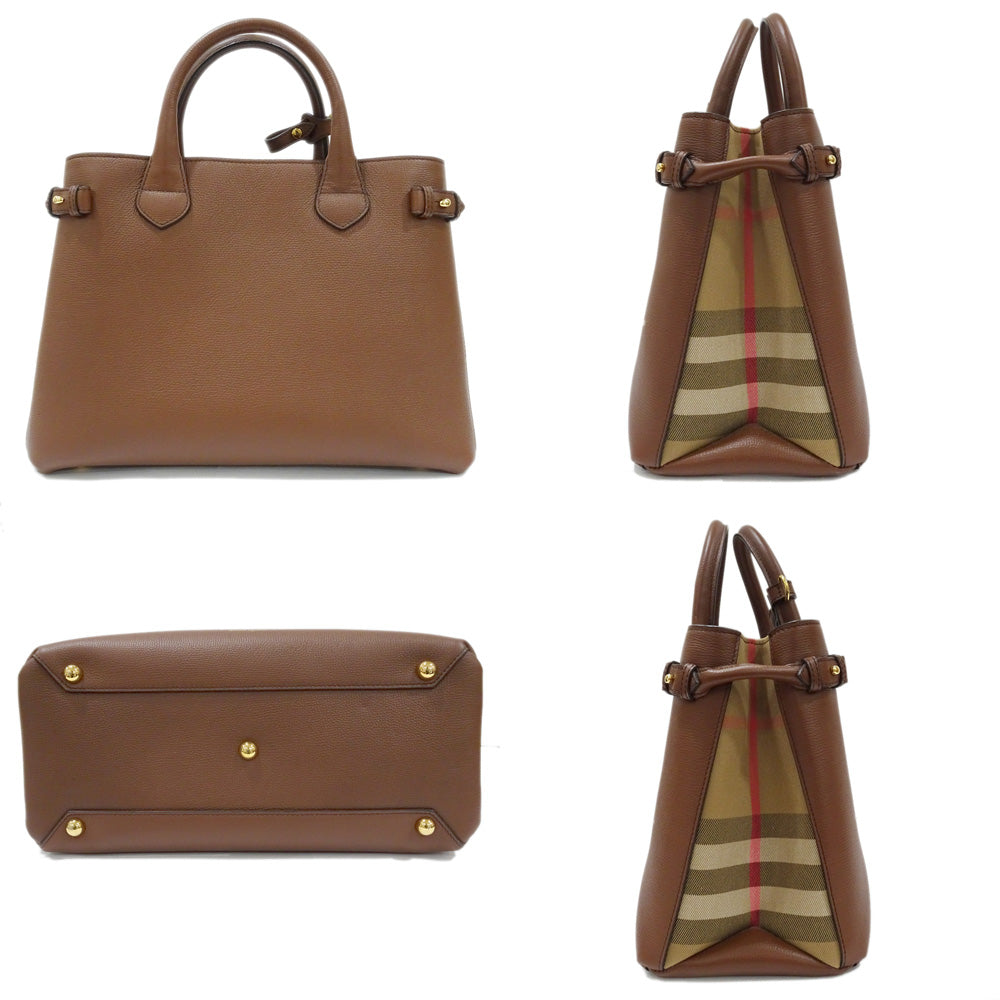 Burberry London Tote bag leather brown 2w check bag ladies men