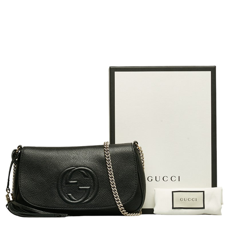 Gucci Soho Tassel Chain Swinged Shoulder Bag 336752 Black Leather  Gucci