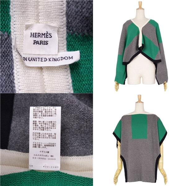 Hermes Nitted 2WAY sweater Poncho INTARSIA INTARSIA INTARSIA 100% TOPS LADY TU (free) GREEN/GREEN/Ivory 【 仙台 楽天市場店】