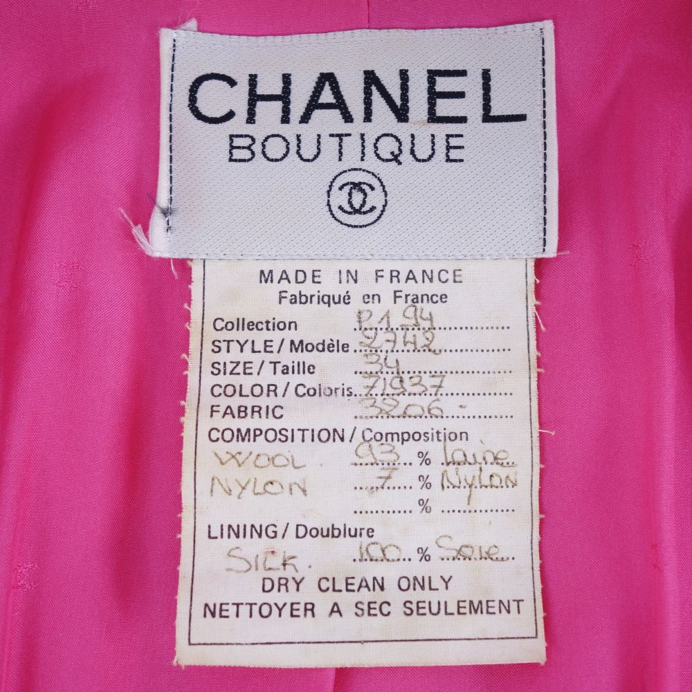 Vint Chanel Jacket Long Sleeve Wool Tweede Coco Button   34 (S equivalent) Pink