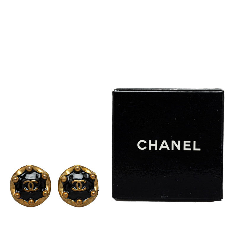 Chanel Vintage Coco Round Earrings Gold Black   Chanel