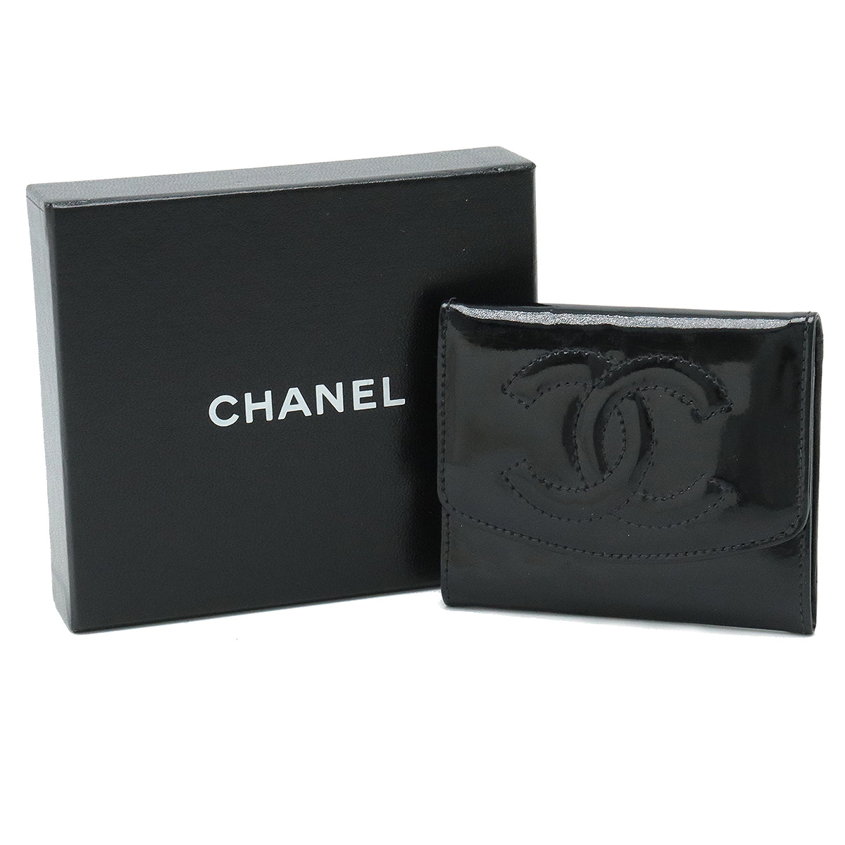 CHANEL Chanel Coinmark Coincase Coinwork Coinwork Patent Leather Black Black Silver Gold A01430