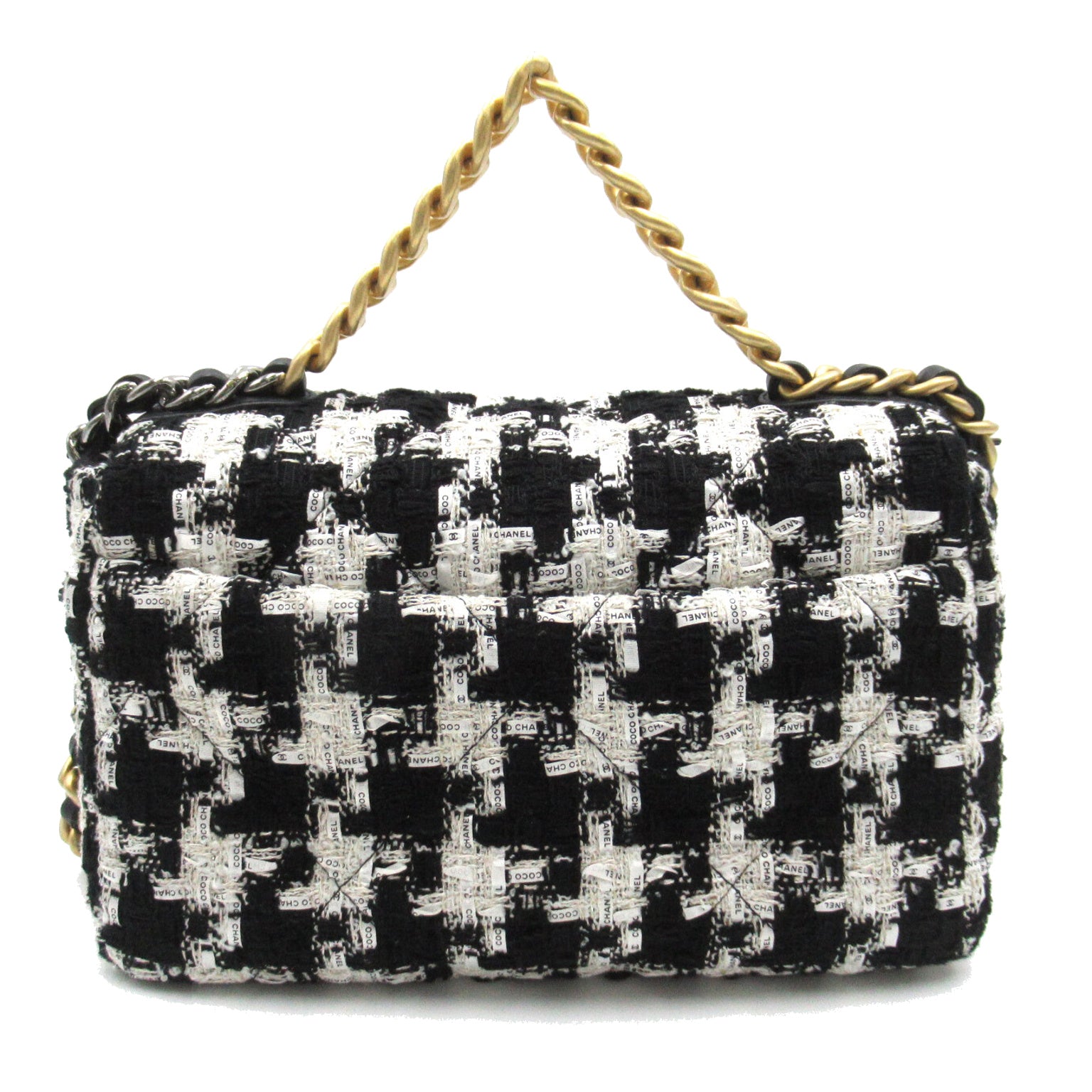 CHANEL CHANEL 19 Chain Shoulder Bag Tweed/Wall/Leather  Black/White AS1160