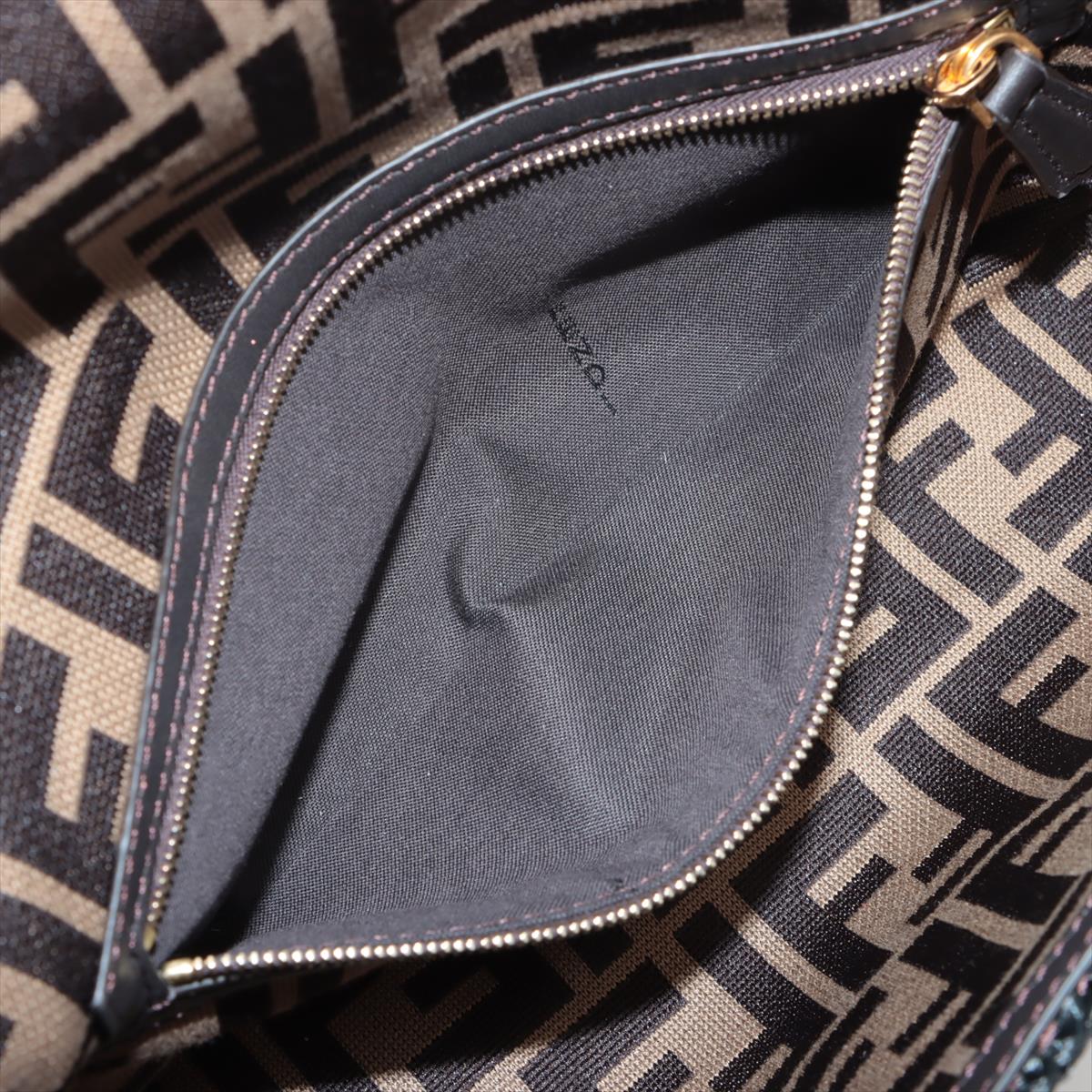 Fendi Zucca Mamma Bucket Stroke X Leather Shoulder Bag Black X Natural 8BR600
